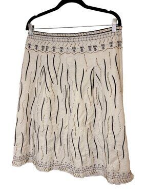 Dizzy Lizzie White Black Beaded Embroidered Linen Blend Skirt Size 12